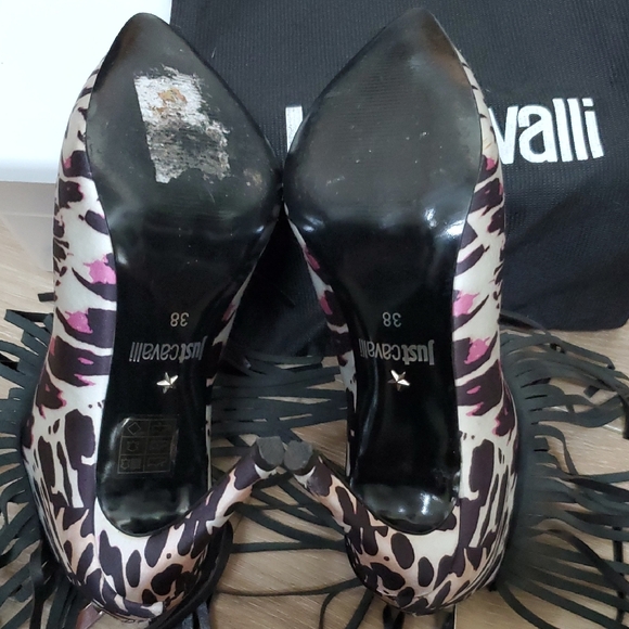 Just Cavalli Black and Purple Satin Boot With Black Leather Fringe Overlay - Picture 7 of 8